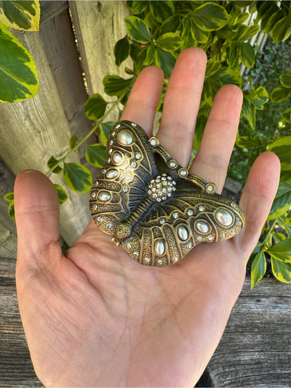 Vintage Butterfly Trinket & Jewelry Dish - Metal, Faux Pearl, Enamel